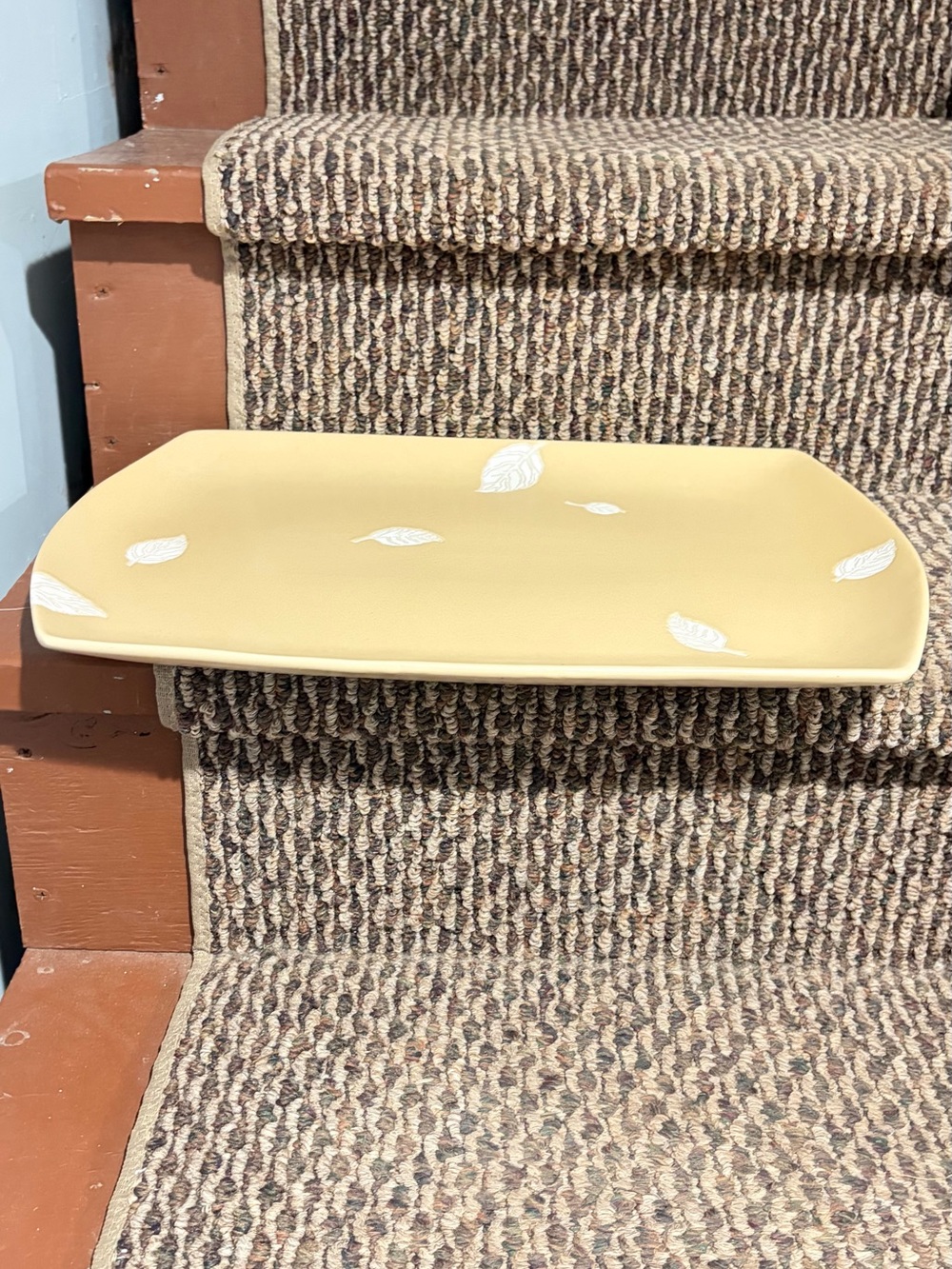 Corelle Yellow Ceramic Vanity Tray with White Leaf Accents
